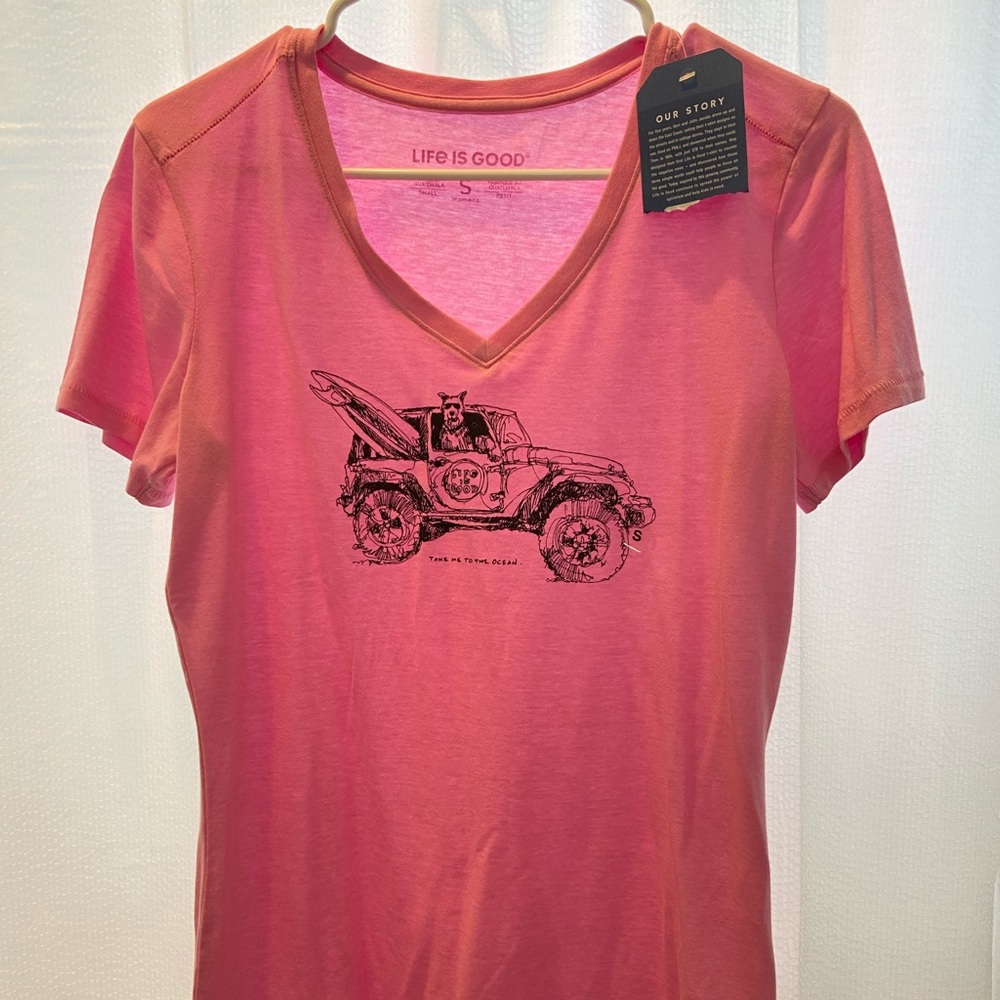 Life Is Good V-Neck | Pink Tee | Small